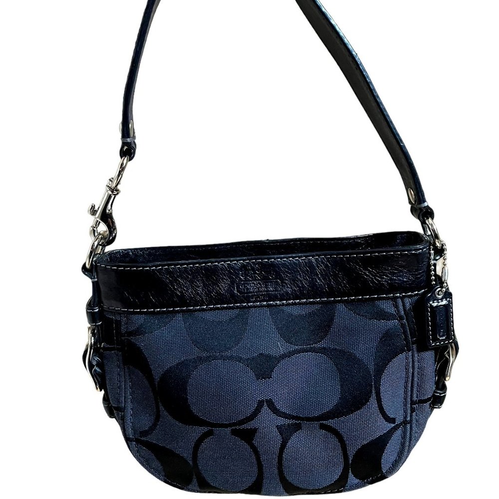 Coach Signature Black Monogram Canvas Leather Shoulder Bag